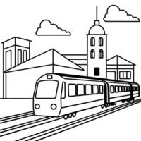 Train illustration sketch in black lines. Train coloring pages vector