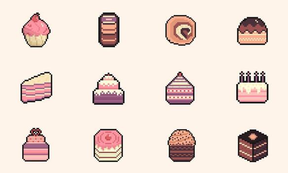 cake pixel art collection for dynamic digital projects and designs. vector