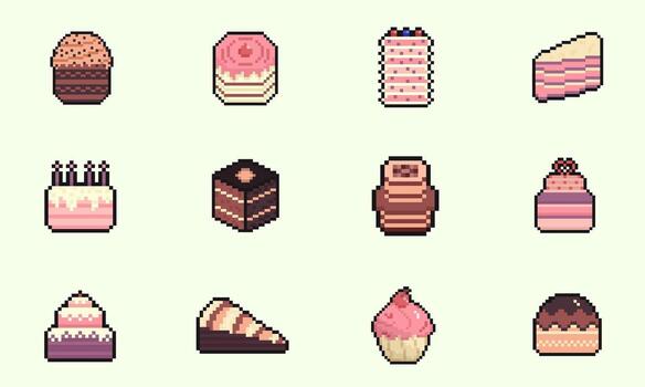 cake pixel art collection for dynamic digital projects and designs. vector