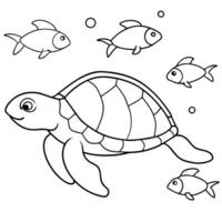 Sea turtle coloring pages. sea green turtle on white background. Curve lines. Page of coloring book. vector