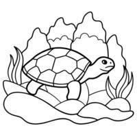 Sea turtle coloring pages. sea green turtle on white background. Curve lines. Page of coloring book. vector