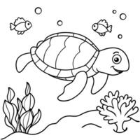 Sea turtle coloring pages. sea green turtle on white background. Curve lines. Page of coloring book. vector