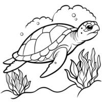 Sea turtle coloring pages. sea green turtle on white background. Curve lines. Page of coloring book. vector
