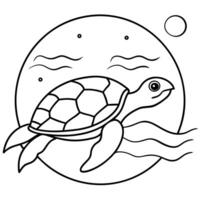 Sea turtle coloring pages. sea green turtle on white background. Curve lines. Page of coloring book. vector