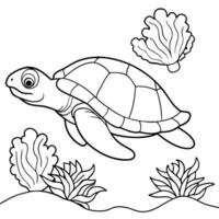 Sea turtle coloring pages. sea green turtle on white background. Curve lines. Page of coloring book. vector
