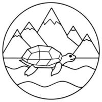 Sea turtle coloring pages. sea green turtle on white background. Curve lines. Page of coloring book. vector