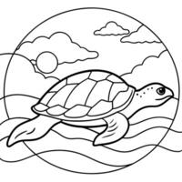 Sea turtle coloring pages. sea green turtle on white background. Curve lines. Page of coloring book. vector