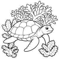 Sea turtle coloring pages. sea green turtle on white background. Curve lines. Page of coloring book. vector