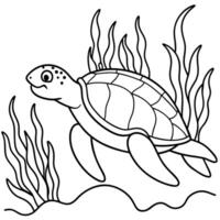 Sea turtle coloring pages. sea green turtle on white background. Curve lines. Page of coloring book. vector