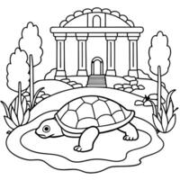 Sea turtle coloring pages. sea green turtle on white background. Curve lines. Page of coloring book. vector