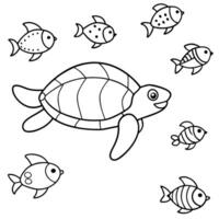 Sea turtle coloring pages. sea green turtle on white background. Curve lines. Page of coloring book. vector