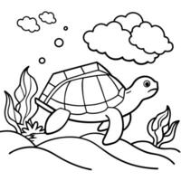Sea turtle coloring pages. sea green turtle on white background. Curve lines. Page of coloring book. vector