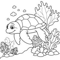 Sea turtle coloring pages. sea green turtle on white background. Curve lines. Page of coloring book. vector