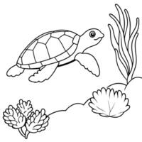 Sea turtle coloring pages. sea green turtle on white background. Curve lines. Page of coloring book. vector