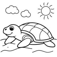 Sea turtle coloring pages. sea green turtle on white background. Curve lines. Page of coloring book. vector