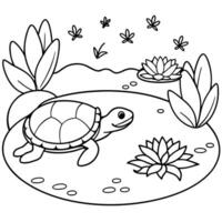Sea turtle coloring pages. sea green turtle on white background. Curve lines. Page of coloring book. vector