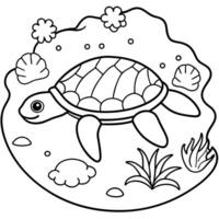 Sea turtle coloring pages. sea green turtle on white background. Curve lines. Page of coloring book. vector