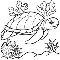 Sea turtle coloring pages. sea green turtle on white background. Curve lines. Page of coloring book. vector