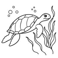 Sea turtle coloring pages. sea green turtle on white background. Curve lines. Page of coloring book. vector