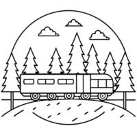 Train illustration sketch in black lines. Train coloring pages vector