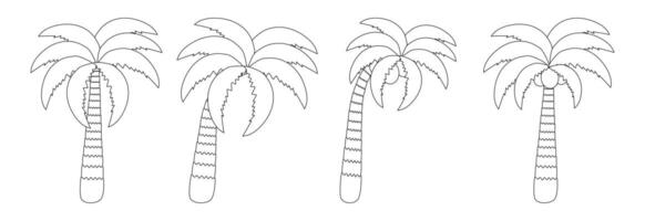 A relaxing summertime coloring page featuring a variety of palm trees. Perfect for kids and adults to enjoy and color. vector