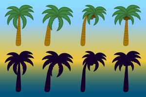 A vibrant set of palm tree vectors perfect for summertime themes. Includes day and night variations. Ideal for tropical and vacation designs.