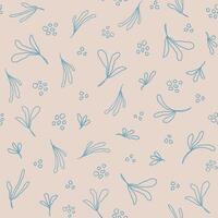 Simple abstract plant elements seamless pattern. Beige blue seaweed, algae repeat pattern for textile, paper design. vector