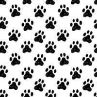 Black animal paw prints seamless pattern on white backfround. Sketchy, rugged, textured pet paw prints simple endless pattern for textile, paper design. vector