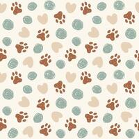 Animal paw seamless pattern. Cat, dog footprint repeat pattern with texture in neutral colors. Hand drawn paw print background. vector