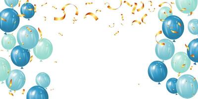 Frame template festive background realistic floating balloon blue-green color vector