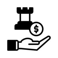 startegy coin and hand icon outline black style. Business and finance icons vector