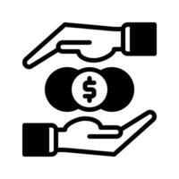 coin dollar and hand icon outline black style. Business and finance icons vector