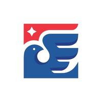 abstract simple bird as american flag in square shape vector