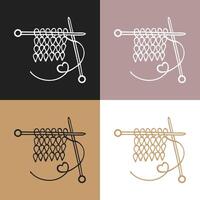 Set of icons for knitting, knitting needles and knitted product. Hobby concept vector