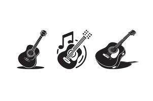 Guitar silhouette set for logo, icon, and symbol design projects. Black and white flat and outline icon design vector