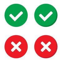 Right or wrong icons. Green tick and red cross checkmarks. Yes or no symbol, approved or rejected icon for user interface. vector