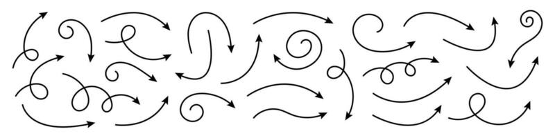 Collection of curved arrows. Set simple curved hand drawn arrows. Collection of pointers. vector