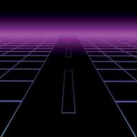 abstract futuristic dark background with vision perspective. Retro design - fashion 80-90s. Gradient grid neon infinity surface with glowing effect vector