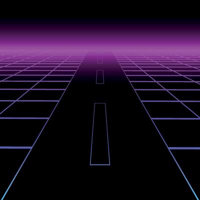 abstract futuristic dark background with vision perspective. Retro design - fashion 80-90s. Gradient grid neon infinity surface with glowing effect