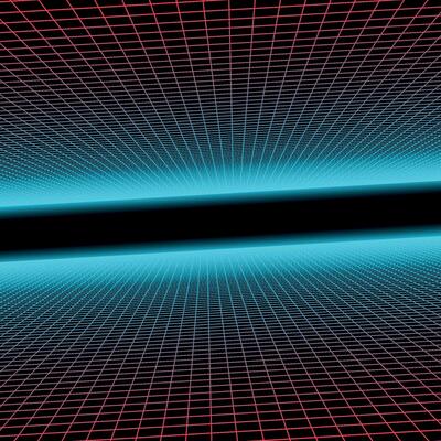 abstract futuristic background with vision perspective. Retro design - fashion 80-90s. Color grid neon infinity surface with glowing effect