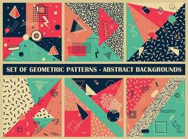 Collection of colorful abstract backgrounds with creative geometric shapes. Modern trendy design, fashion retro style 80 - 90s vector