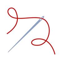 Sewing needle with red thread. Accessory for tailoring. . vector