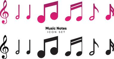Set of all Musical notes Symbols and Annotations notes icon set, Music notes symbol, flat design in gradient and black fill editable illustration icons collection vector