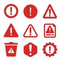 set of error warning symbol red icons vector