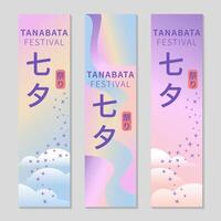 Tanabata festival Wide skyscraper banner set. Long Background with abstract color sky and clouds. illustration for Japanese or Chinese celebration. Translation - Star Festival vector