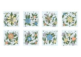 Flowers color composition in doodle style. vector