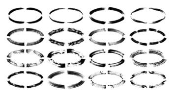 Set of black oval empty grunge frames. vector