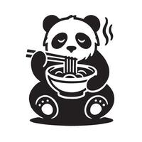 Silhouette of a Panda Eating Noodles vector