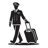 Silhouette of a Pilot Traveling With Suitcase vector