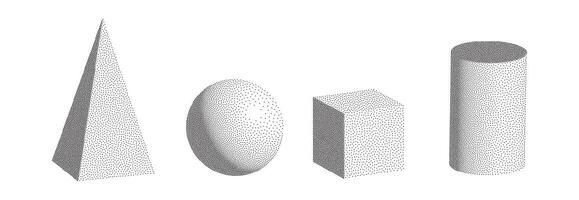 Dotwork 3D objects set. Grain texture effect vector